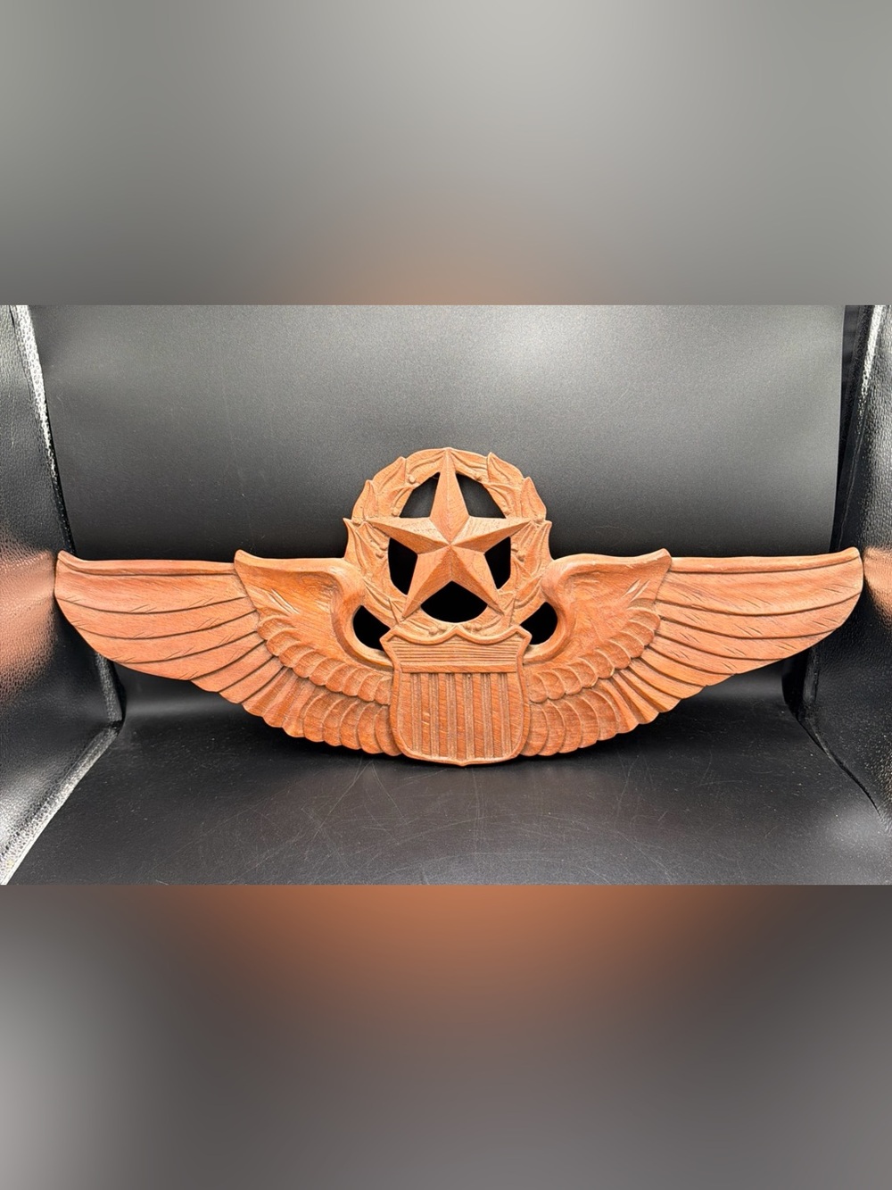 Vintage US Air Force Wooden Hand Carved Command Pilot Wings USAF Award/Emblem